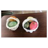 MILK GLASS BASKETS & MARBLE EGGS