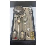 TRAY OF ASST SILVER & SILVER PLATE PCS