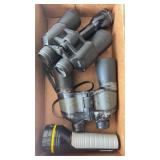 (2) 10X50 BINOCULARS & 2 FLASHLIGHTS