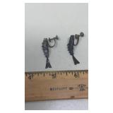 PAIR OF MEXICAN SILVER FISH SCREWBACK EARRINGS