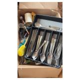 BOX OF FLATWARE & KITCHEN