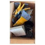 BOX OF ASST. WORK GLOVES, CHOCKS, ETC