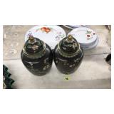 2 ORIENTAL METAL GINGER JARS W/ LIDS
