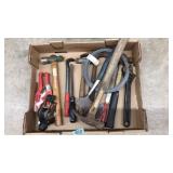 FLAT OF ASST TOOLS, HAMMERS, PRY BARS & ETC