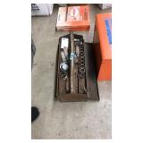 METAL TOOL BOX W/ SOCKETS, SCREW DRIVERS & ETC