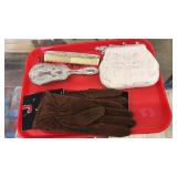 LADIES POCKET BOOK, COMB, BRUSH, GLOVES