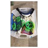 TUB OF DEEP SEA FISHING SPOOLS, LURES, BODY ROD