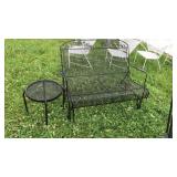 WROUGHT IRON GLIDER W/SIDE TABLE