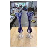 VINTAGE BOHEMIA CUT GLASS COBALT BLUE & CLEAR VASE
