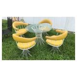 MID CENTURY GLASS TOP WROUGHT IRON TABLE W/4 CHAIR