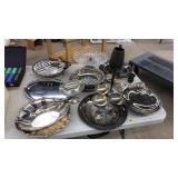 LOT OF ASST SILVER PLATE SERVINGWARE & ETC