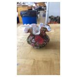 HAND BLOWN GLASS LACE RIM VASE