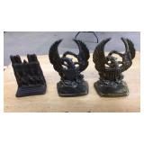 BRASS BOOK ENDS, PAIR OF EAGLES & 1 NOTRE DOME