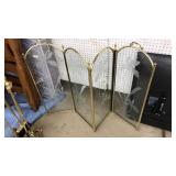 BRASS & GLASS ETCHED FIREPLACE SCREEN