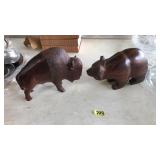WOOD CARVED BEAR & BUFFALO