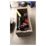 WOOD CRATE OF ASST TOOLS, HOSE CLAMPS, HAMMERS BIT
