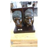 WOOD CARVED NATIVE AMERICAN BUST BOOKENDS