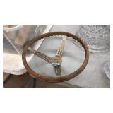TEAK WOOD FRAMED VINTAGE STEERING WHEEL