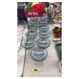 11 VINTAGE COCKTAIL GLASSES BLUE W/ CLEAR STEM