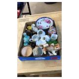 TRAY OF ASST PORCELAIN, TEA SAUCERS, & ETC
