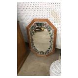 WOOD FRAMED STAIN GLASS WALL MIRROR