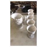 MILK GLASS PITCHER & GOBLET SET