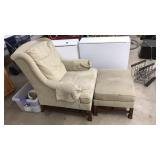 WOOD & UPHOLSTERED ARM CHAIR & FOOT REST
