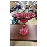 CRANBERRY GLASS COMPOTE 2 PC