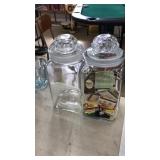 2 KITCHEN CANNISTERS W/ COLL OF MATCH BOXES