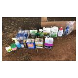 TOTE OF ASST. WEED KILLER, DECK STAIN, ETC