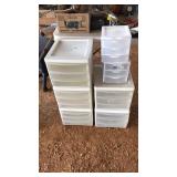 LOT OF PLASTIC DRAWER STORAGE BINS