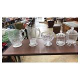 LOT OF ASST GLASS SERVINGWARE PITCHERS ETC