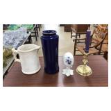 BRASS CANLDESTICK, ORIENTAL VASE, PITCHER, ETC