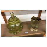 FROG BOOT PLANTER & BLOWN GLASS FROG