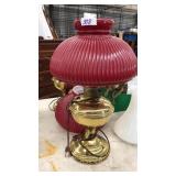 BRASS & PAINTED MILK GLASS SHADE TABLE LAMPS