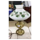 HAND PAINTED MILK GLASS SHADE CONVERTED LAMP