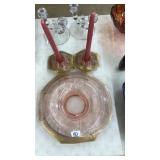 VINTAGE PINK DEPRESSION GLASS & GOLD ETCHED