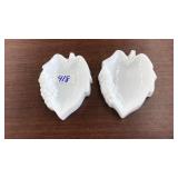 VINTAGE MILK GLASS GRAPE LEAF RING DISHES (2)