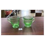 URANIUM VASELINE DEPRESSION GLASS CREAM & SUGAR
