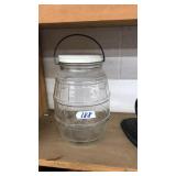 VINTAGE GLASS BARREL KEG JAR W/ LID