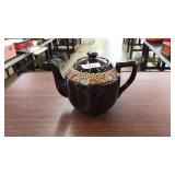 ENGLISH BROWN BETTY TEAPOT EMBOSSED DRIP GLAZE