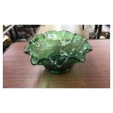 MID CENTURY MURANO GREEN BUBBLE GLASS BOWL