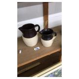 PAIR OF 2 TONE GLAZED PITCHERS