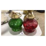 RED & GREEN GLASS OIL LAMPS