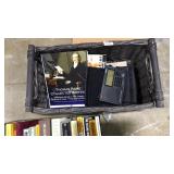 WICKER BASKET WITH ASST. BOOKS & MISC
