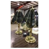 PAIR OF SMOKE GLASS BRASS TABLE LAMPS