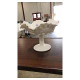MILK GLASS LACE RIM ELIVATED CANDY DISH