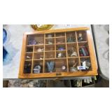 WOOD DISPLAY BOX W/ ASST TRINKETS