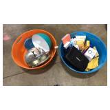 PAIR OF PLASTIC BINS W CONTENTS