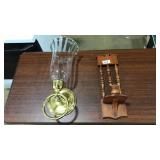 1 BRASS & 1 WOOD CANDLESTICK HOLDERS